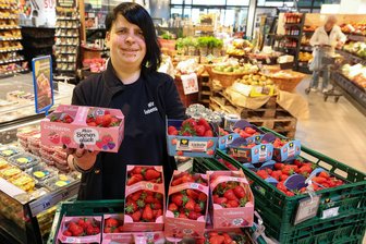 Erdbeer-Check in Westsachsen: Welche Früchte schmecken wirklich? - Mandy Beinicke sorgt bei Edeka Schäfer dafür, dass Kunden die Wahl haben zwischen Erdbeeren aus Deutschland, Spanien und aus ökologischer Landwirtschaft.