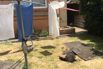 Erdloch verschluckt Frau beim Wäscheaufhängen - In dieses Loch ist die Frau gefallen.