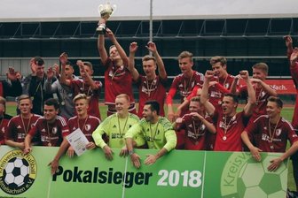 Erfolgsprojekt vor der Krönung? - 2018 haben die jungen Wilden des SSV Königshain-Wiederau den Kreispokal bei den A-Junioren gewonnen. Es war einer ihrer vielen Erfolge im Jugendfußball unter Trainer Holger Blüher (r.). Von den damaligen Talenten profitieren jetzt auch die Männer.
