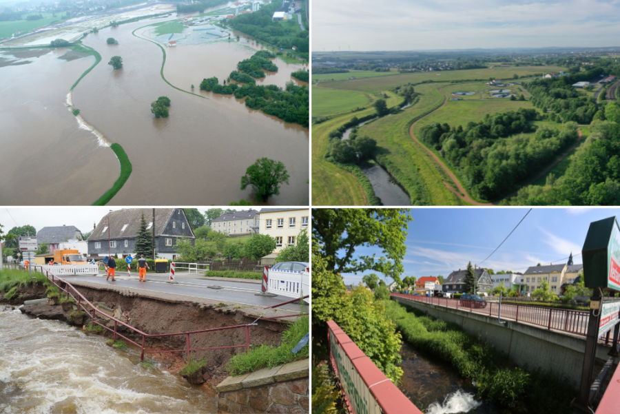 Erinnerung an die Flut 2013: Vor zehn Jahren war der Wasserstand der Mulde in Zwickau gut neunmal so hoch wie aktuell - 