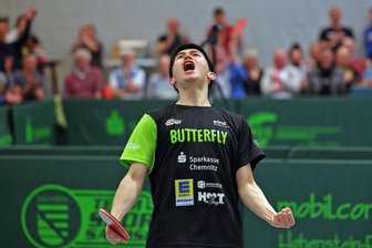 Erlösung am letzten Spieltag: Hohenstein-Ernstthal feiert Klassenerhalt in der 2. Tischtennis-Bundesliga - Geschafft: Hsin-Yang Li (hier bei einem früheren Heimspiel) und der TTC Sachsenring freuen sich über den Klassenerhalt in der 2. Bundesliga.