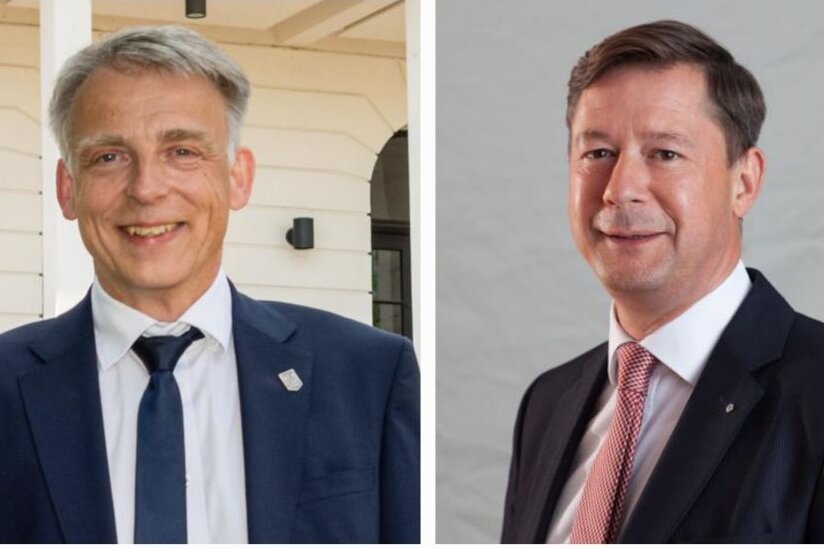 Volker Tolkmitt (l.) und Andreas Schmalfuß, beide Professoren für Wirtschaftswissenschaften an der Hochschule Mittweida, konkurrieren um das Amt des Rektors.