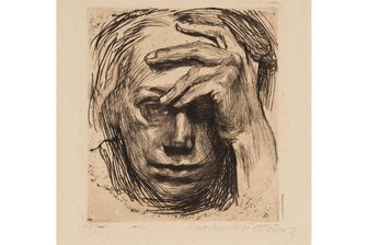 Erste Ausstellung nach 40 Jahren: Käthe Kollwitz in den Chemnitzer Kunstsammlungen - Käthe Kollwitz: „Selbstbildnis mit der Hand an der Stirn“ von 1910.