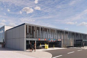 Erster Spatenstich für Millionenprojekt: Schwarzenberg erhält altstadtnahes Parkhaus - So soll das Parkhaus an der Erlaer Straße aussehen. 