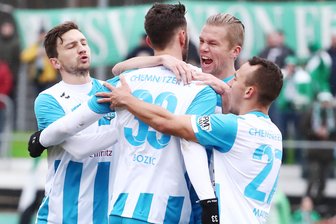Erwartet schwere Arbeit - Chemnitzer FC gewinnt in Fürstenwalde 4:2 - Torjubel nach dem Treffer zum 2:1 für den CFC durch Torschütze Dejan Bozic.