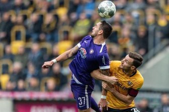 Vergangene Saison gegeneinander, ab sofort miteinander: Pascal Testroet (links) und Florian Ballas (rechts), der von Dynamo Dresden zum FC Erzgebirge wechselt.