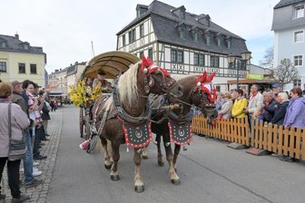 Erzgebirgischer Pferdetag und Zwönitzer Erntedank: Das dürfen Besucher nicht verpassen - Der Festumzug der Vereine und Gewerbetreibenden ist am Wochenende einer der Höhepunkte.