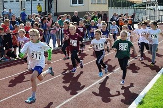 Es zählt der Teamgedanke - Erster Start 800-Meter-Crossstaffel der AK 10 mit Syrau, Rodewisch und Auerbach. Vorn, der Gesamtschnellste aus Syrau. 