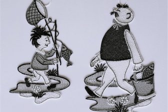 Fabrik der Fäden statt Spitzenfest: Plauener Spitze trifft Vater und Sohn - Das Anglermotiv von Vater und Sohn gibt es als zwei getrennte Fensterbilder. Gemeinsam mit der e.-o.-plauen Galerie wurde es ausgewählt.