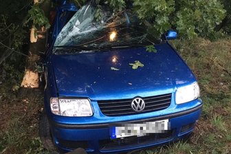 Fahrer kracht mit Auto gegen Baum - Der VW rutschte in den Graben und landete schließlich zwischen dem Abzweig Noßwitz und dem Ortseingang von Rochlitz im Baum.