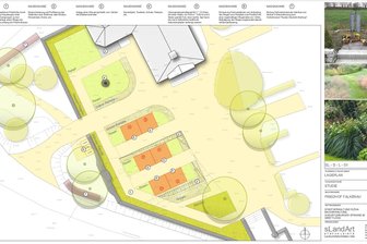 Falkenau: Friedhof bekommt neuen Urnenhain - Die Skizze zeigt den gesamten neuen Urnenhain. Gebaut werden jetzt zunächst die oberen beiden Grabanlagen.