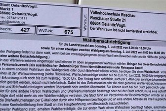 Falsches Datum: Panne bei Wahlbenachrichtigungen im Vogtland - Zwei Wahlrunden am gleichen Termin: Das sorgt in Oelsnitz und Umgebung für Irritationen. 