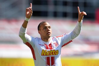 Jann George beim Torjubel - nach seinem 1:0 gegen Aue im April letzten Jahres.