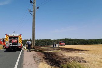 Feldbrand bei Reichenbach führt zu Großeinsatz von Brandschützern - Ein rund 200 Meter langer Streifen brannte am Mittwoch entlang der Straße zwischen Reichenbach und Schmalbach.