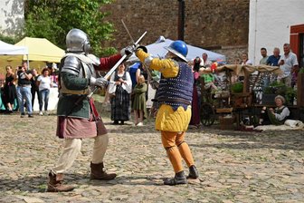 Fest auf Schloss Rochsburg: Von Ritterkämpfen bis Handwerk - Die Wettiner Löwen bei einen der Schaukämpfe auf der Rochsburg.