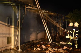 Feuer bei zwei Rossauer Firmen - Mutmaßlicher Brandstifter gefasst - Vor einer Produktionshalle brannte Papier. Das Feuer griff auf das Dach über.