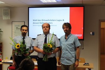 Feuerwehr der Stadt Lugau hat neue Wehrleitung - Ortswehrleiter Gregor Leiske, Vize-Wehrleiter Simon Glowa sowie Bürgermeister Thomas Weikert (v. l.).