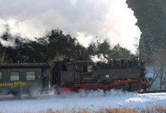            Die Fichtelbergbahn fährt in Richtung Oberwiesenthal.