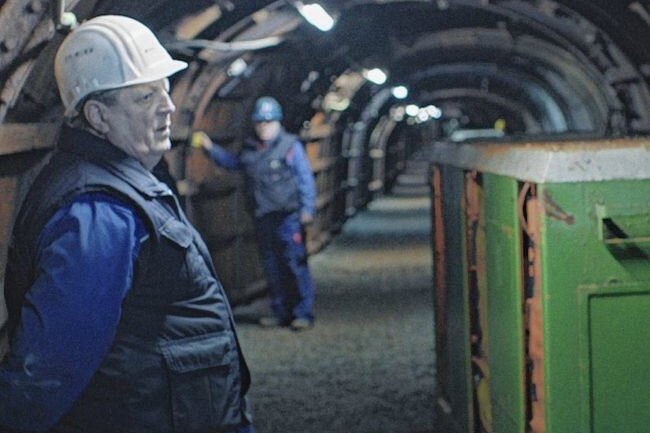 Film "Stollen" wird in der Zinngrube gezeigt - Szene aus dem Dokumentarfilm "Stollen" - im Bild Frank Weißflog, Vorsitzender des Vereins Besucherbergwerk Pöhla. 