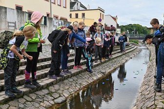 Fischrennen und Sommerski: Neu-Gymnasiasten in Penig gehen auf Erlebnistour - Die neuen Schüler des Freien Gymnasium Penig, hier die Klasse 5a, haben am Freitag eine echte Erlebnistour unternommen. Los ging es in Begleitung der Klassenlehrer im Gymnasium. Die erste Station war dann ein sogenanntes Fischrennen auf dem Mühlgraben mit selbst gebastelten Fischen. Den ganzen Tag über galt es für die Schüler, viele weitere Stationen zu bewältigen, an denen sportliche und spaßige Aufgaben warteten. So unternahmen sie zum Beispiel einen Spaß-Sommerskilauf, ein Menschenmemory oder Geschicklichkeitsspiele. Ziel der Tour war die Werner-Kästner-Halle in Chursdorf. Dort sollte es am Abend auch noch eine Nachtwanderung und eine Übernachtung in Zelten zusammen mit allen Eltern geben. Mit der abwechslungsreichen Tour sollten sich die Kinder und auch die Eltern kennenlernen können, so der Hintergrund.hö