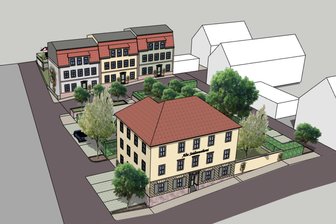 Frankenberg: Neue Hoffnung für die vom Abbruch bedrohte Seidenweberei? - So könnte der Töpferberg mit dem erhaltenen Kopfgebäude (vorn) und neu gebauten Reihenhäusern (hinten) aussehen.