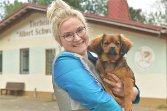 Freiberg: Tierheim organisiert Fest – und die Silberstadtkönigin ist dabei - Silberstadtkönigin Laura Schröter unterstützt das Freiberger Tierheim, hier mit der noch zu vermittelnden Trine.