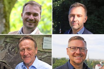 Freiberg: Zwei Wahlforen vor dem Sonntag der Entscheidung - Philipp Preißler (v. l. im Uhrzeigersinn), Christian Pudack, Steve Ittershagen und Jens Uhlemann treten zur OB-Wahl an.