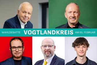 „Freie Presse“- Wahldebatte im Vogtland: Wie ticken die Kandidaten für die Bundestagswahl? - Sie debattieren: Robert Hochbaum (CDU) (oben li.), Olaf Horlbeck (Grüne) (ob.), Maik Linke (SPD) (un. li.), Torsten Schnurre (FDP), Simon Zwintzscher (Linke).