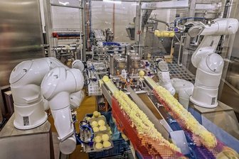 Friweika: Wie Roboter bei der Kloßproduktion helfen - Aus der Teigmasse werden die Klöße geformt. Die Roboter können pro Tag rund 180.000 Klöße in die Verpackungen legen.
