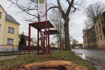 Für 45.000 Euro wird Bushaltestelle im Werdauer Ortsteil Leubnitz barrierefrei - Soll barrierefrei ausgebaut werden: Die Bushaltestelle auf der Bachseite an der Leubnitzer Hauptstraße.