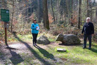 „Ganz schön doof“: Vandalismus an der Steinernen Kuh im Rümpfwald bei St. Egidien - Die Monolithen im Rümpfwald sind ein beliebtes Ausflugsziel. Doch jetzt wurden Buchstaben von der Steinplatte gestohlen.