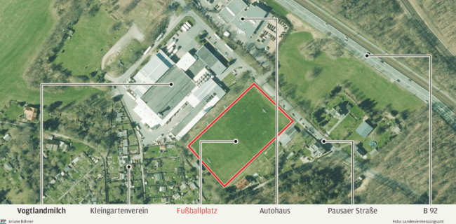 Gefährdet Altlast 35-Millionen-Investition? - Die Vogtlandmilch GmbH möchte in Nähe des Echo-Sportplatzes einen Erweiterungsbau errichten, um den Milchhof zukunftssicher aufzustellen. 