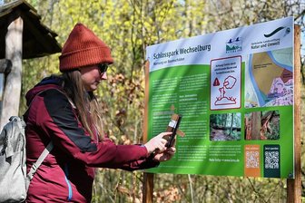 Gefahr durch Bäume im Schlosspark Wechselburg: Was dagegen unternommen werden soll - Informationsschilder im Wechselburger Schlosspark weisen auf die Gefahr hin, die durch umstürzende Bäume und herabfallende Äste besteht. In Kürze sollen Baumpflegearbeiten erfolgen. 