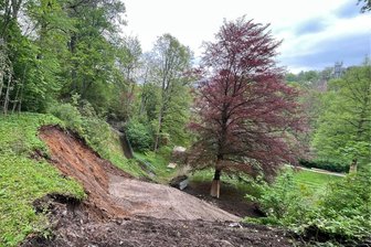 Gefahr durch Bergbauschäden: Untergrund in Park im Erzgebirge wird gesichert - Im Buchholzer Waldschlößchenpark – hier ein Blick von oben – hat eine Sanierung im Auftrag der Wismut infolge von Bergbauschäden begonnen.