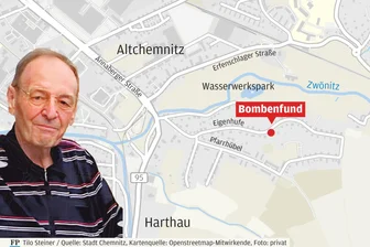 Gefundene Weltkriegsbombe in Chemnitz: Zeitzeuge berichtet von Bombardierung 1945 - Die 250 Kilo schwere Bombe wurde auf einem Baugrundstück auf dem Pfarrhübel gefunden. Im Wohngebiet Eigenhufe sind 1945 zahlreiche Bomben explodiert.