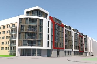 Genossenschaft bereitet nächsten Neubau auf dem Kaßberg vor - Blick in die Zukunft aus Richtung Gerhart-Hauptmann-Platz: So soll der fertige Neubau aussehen, den die Chemnitzer Siedlungsgemeinschaft bis Sommer 2017 an der Kreuzung Puschkin-/Hübschmannstraße errichten will. Insgesamt 30 Wohnungen sollen dort entstehen.