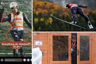 Gewinnt im Skispringen wirklich der Beste? „Wenn es ums Geld geht, wird immer beschissen!“ - Wie steht es um die Fairness im Skispringen? Das linke Bild zeigt Sommerkönig Philipp Raimund. Eingekreist sind neuralgische Stellen (Achselhöhle/Schritt), an denen – je größer der Anzug – sich auch der Balloneffekt vergrößert. FIS-Renndirektor Sandro Pertile (rechts unten) schaut skeptisch, während Selina Freitag in Klingenthal durch die Luft segelt.