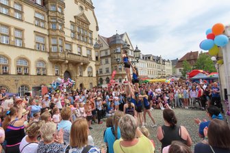 Gewitter beendet Kinderfest in Werdau früher als geplant - Beim Kinderfest auf dem Markt in Werdau wurde am vergangenen Sonntag viel geboten.