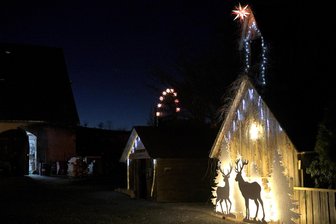 Glanzlichter im Advent: Sechs Tipps für den Raum Freiberg und das Erzgebirge - Sandra und Andreas Kretzschmar haben ihr Grundstück am Ortseingang von Sohra stimmungsvoll dekoriert. Die Rentiere hat Sandra Kretzschmar selbst entworfen, auf Schablonen gebracht, ausgesägt und bemalt.