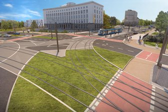 Gleisbau auf Chemnitzer Innenstadtring: Wo bald wieder frei ist und wo gesperrt wird - So in etwa soll die Kreuzung Falkeplatz nach dem Umbau aussehen.