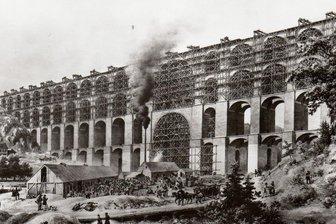 Göltzschtalbrücke: Mit 26 Millionen Ziegeln hält sie den Weltrekord - Historische Darstellung vom Bau der Göltzschtalbrücke. 