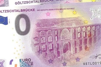 Göltzschtalbrücke ziert 0-Euro-Schein - Die 0-Euro-Souvenirscheine mit dem Motiv der Göltzschtalbrücke sind in der Normalausgabe auf 2000 Stück limitiert. 