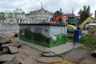 Graffitikünstler macht Zwickauer Trafohäuschen bunt - Schwanenbilder zieren neuerdings das Zwickauer Trafohäuschen an der Humboldtstraße.