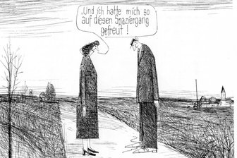Greizer Sommerpalais zeigt Karikaturen von Henry Büttner - Textblasen gibt es bei Büttners Karikaturen selten, aber mitunter griff er auf sie zurück.