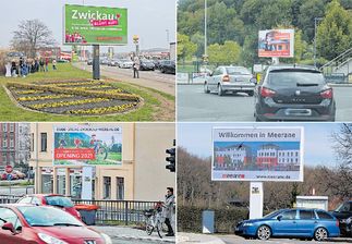 Großbildschirm-Betreiber fühlt sich von Bürokratie ausgebremst - Vier der bisher zwölf existierenden Cityscreen-Anlagen von Comedia Concept: in Zwickau, Reichenbach, Werdau und Meerane. Weitere 25 sind beantragt. 