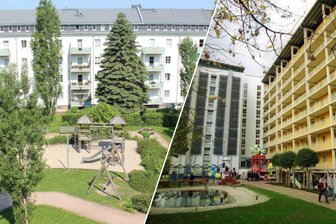 Günstig wohnen in Chemnitz – Diese Möglichkeiten haben Studierende - Links: Der Wartburghof bietet 340 Wohnungen. Rechts: Das Studentenwohnheim Reichenhainer Straße.