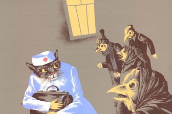 Hainichen: Ausstellung „Äsopische Schatten“ im Gellert-Museum - Gouache „Die Katze als Ärztin“ von Aljoscha Blau ist im April in Hainichen zu sehen.