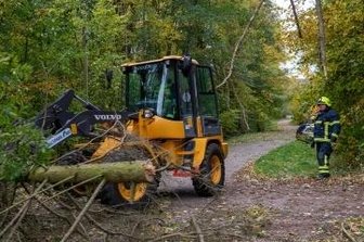 Heftige Sturmböen halten Feuerwehrleute auf Trab - Bei Seelitz stürzten Bäume um, auch eine Telefonleitung und ein Strommast wurden beschädigt.