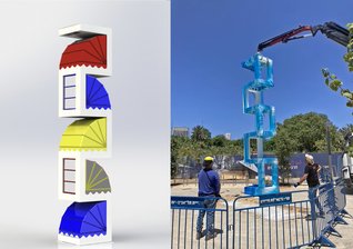 Wie ein Symbol für diese Zeit: Der "Leuchtturm", eine Installation von Hilla Toony Navok im Zentrum Tel Avivs, wartet, noch in Schutzfolie eingepackt, auf seine Vollendung. Links das Konzept des fertigen, von innen beleuchteten Objekts.