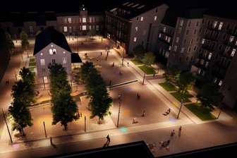 Hell und bunt: Wie der Marktplatz in Flöha ins richtige Licht gerückt wird - Die Visualisierung zeigt den künftigen Marktplatz in Flöha beleuchtet.